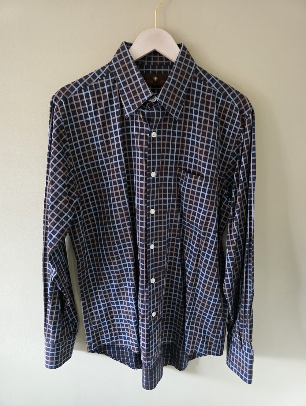 NWOT Toscano M Vintage 90s Old Money Preppy Jacquard Retro Check Dress Shirt